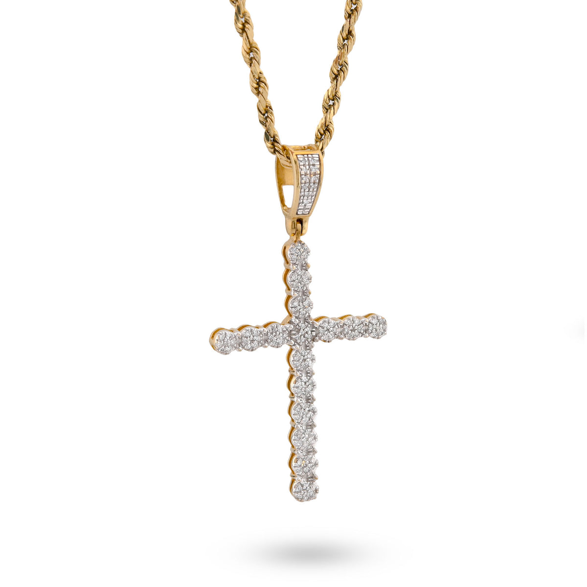 10k Yellow Gold 0.50CTW Natural Diamond Prong Set Cross Pendant Mens Religious Charm 2.9g