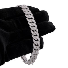11MM 925 Sterling Silver 4.375CTW Natural Diamond Baguette Centre Row Cuban Link 8" Mens Bracelet 36.9g