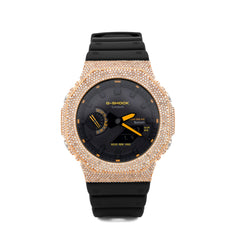 Casio G-Shock GA-2100 4.6 CT Natural Diamond Iced Out Yellow Bezel & Black Dial Watch