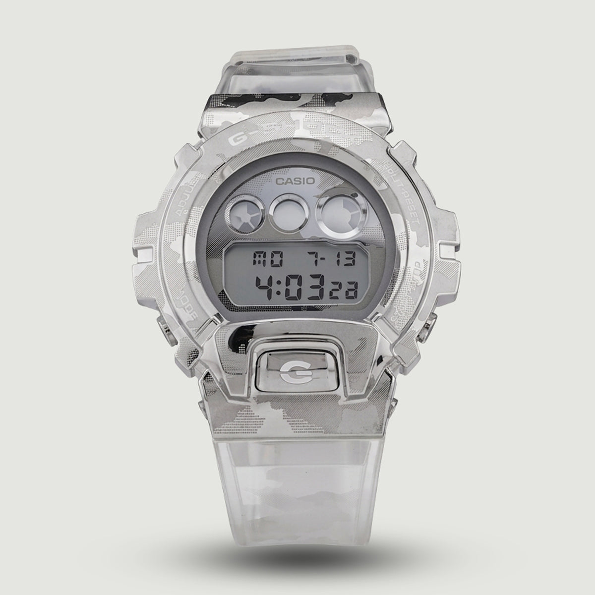 Casio G-Shock GM-6900SCM Silver Camouflage Clear Band Digital Men's Watch