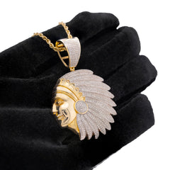10k Yellow Gold 1.60CTW Natural Diamond  American Indian Face Pendant Mens Charm 13.7gms