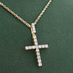 Cross Illusion Set 0.5CTW Natural Diamond 10k Gold Pendant Mens Charm 3gms