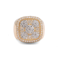 Square Shape Flower Cluster 2.44CTW Natural Diamond 10k Yellow Gold Men Pinky Ring 16.7g