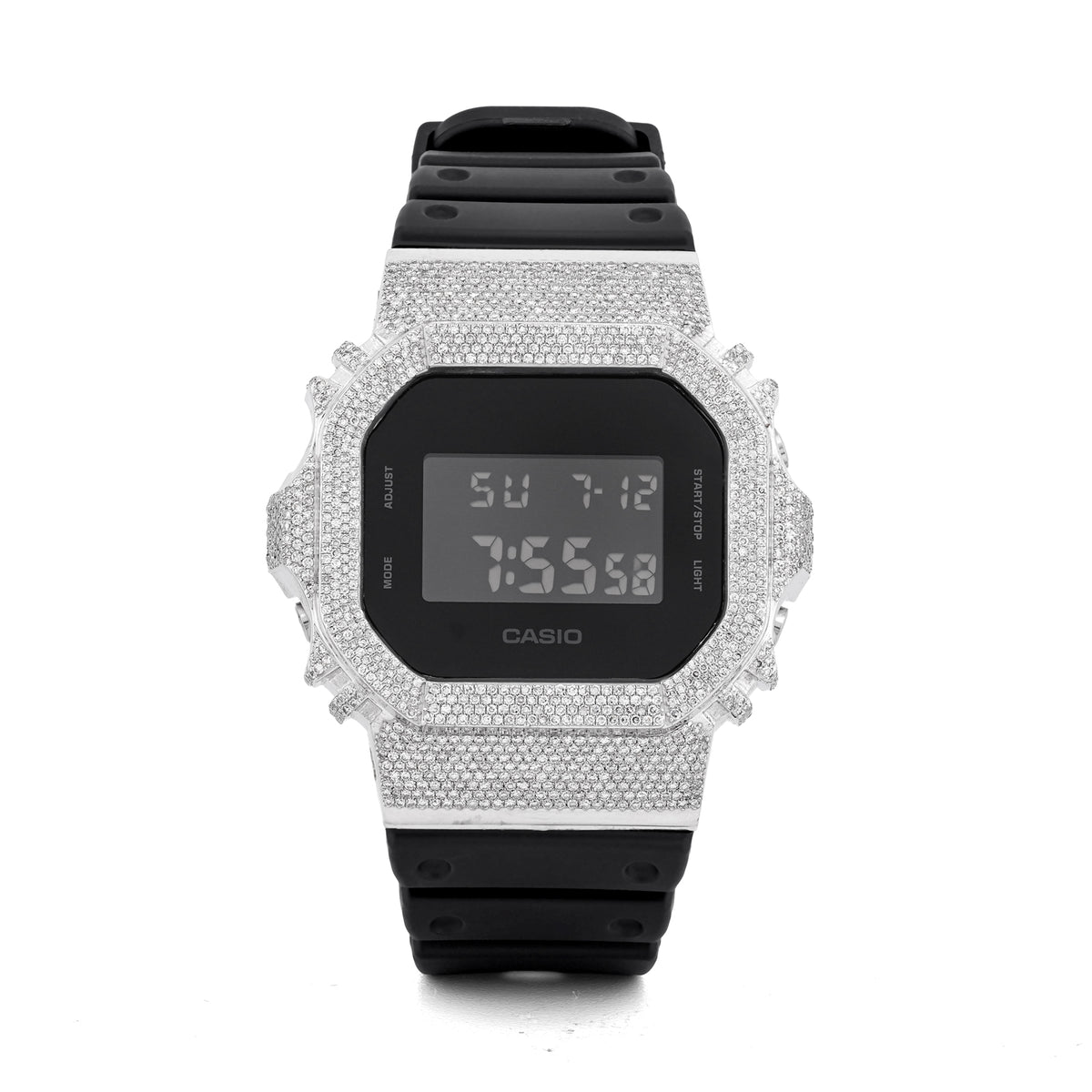 Casio G-Shock DW-5600 3.90 CT Natural Diamond White Iced Out Bezel Black Watch