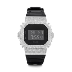 Casio G-Shock DW-5600 3.90 CT Natural Diamond White Iced Out Bezel Black Watch