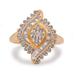 10k Yellow Gold 0.98CTW Cocktail Shell Shape Natural Diamond Womens Ring 3gms