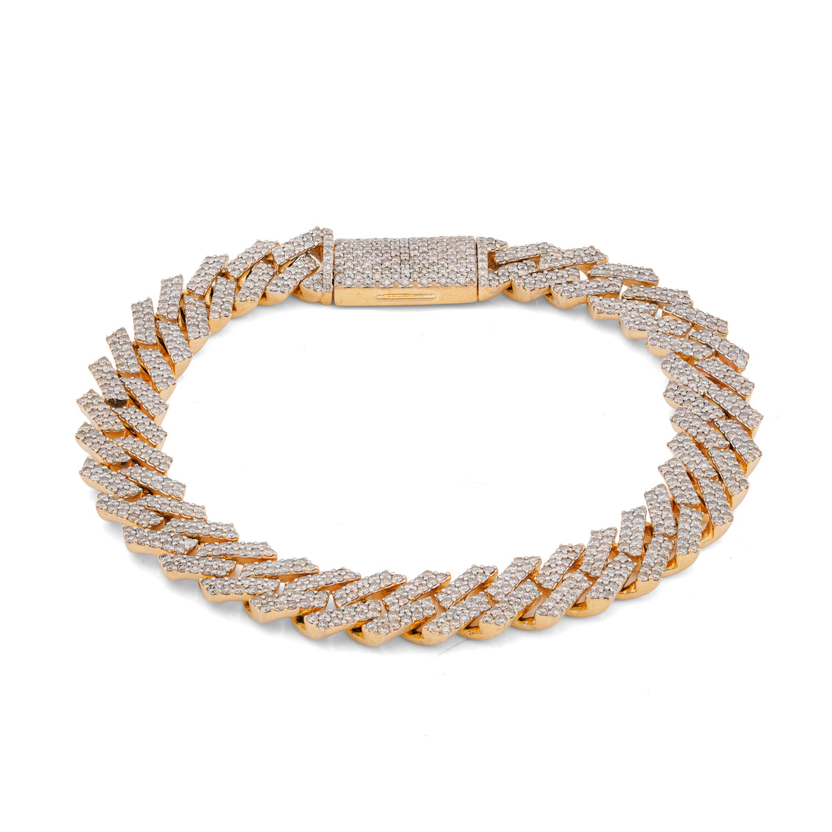 10MM 10k Yellow Gold 6.5CTW Natural Diamond Prong Cuban Link 8" Bracelet 51.1gms For Mens