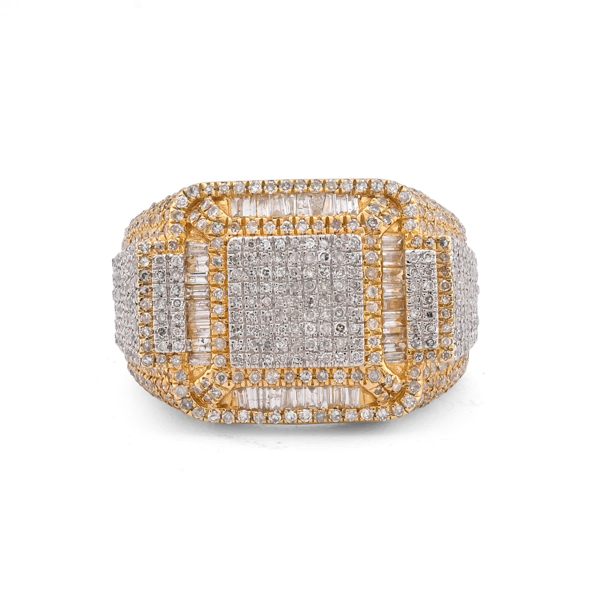 Rectangular Baguette 1.75CTW Natural Diamond 10k Yellow Gold Mens Pinky Ring 9.8gms