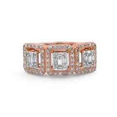 Rectangular 3 Link Mens 1CTW Natural Diamond 10k Rose Gold Baguette Centre Pinky Ring 4.4g