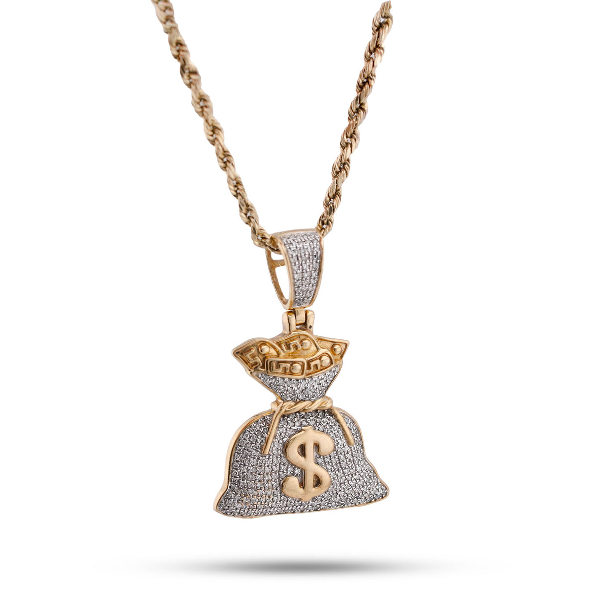10k Yellow Gold Money Bag "$" 1.5CTW Natural Diamond Mens Charm Pendant 4.7gms