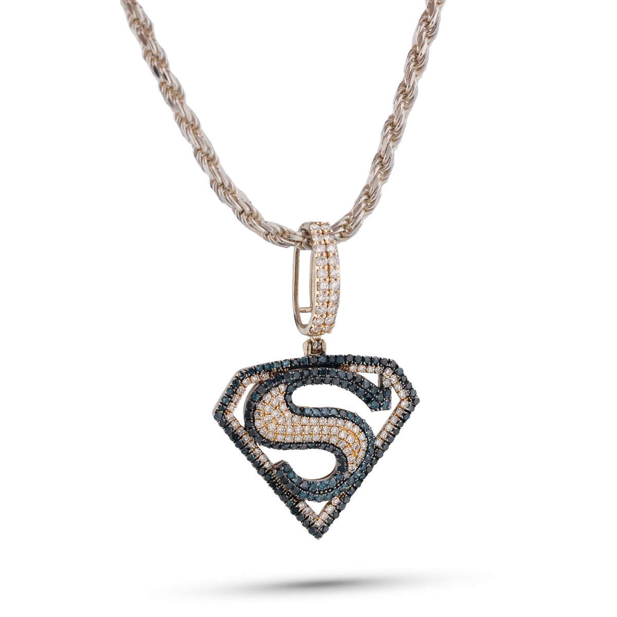 10k Yellow Gold Superman logo 2CTW Natural Diamond Mens Charm Pendant 4.2gms