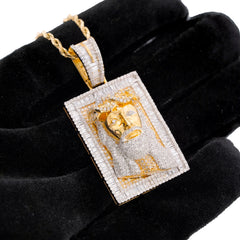 10k Yellow Gold 3.05CTW Rectangular Shape Baguette Natural Diamond Jesus Head Pendant Charm 14.2gms