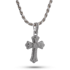 10k White Gold 0.60CTW Natural Diamond Budded Cross Pendant 3.2g Religious Charm