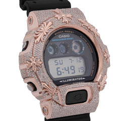 Casio G-Shock DW-6900 3.5 CT Natural Diamond Iced Out Rose Chrome Heart Cross Watch