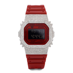 Casio G-Shock DW-5600 4.50 CT Natural Diamond White Iced Out Bezel Red Digital Watch