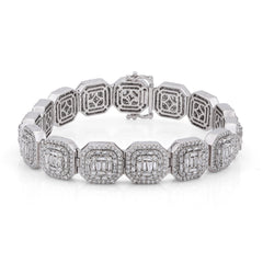 13MM 10k White Gold 14CTW Natural Diamond Octagon Shape Link Baguette Tennis Mens Bracelet 43.5gms 8"
