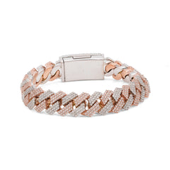 Mens 12MM 10k Rose/White Gold 11.70CTW Natural Diamond Snake Cuban Link 8" Bracelet 109.6gms