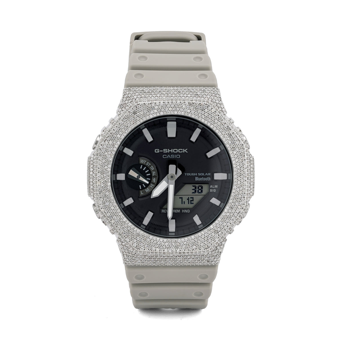Casio G-Shock GA-2100 4.6 CT Natural Diamond White Iced Out Bezel Gray Band Watch