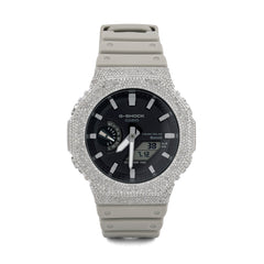 Casio G-Shock GA-2100 4.6 CT Natural Diamond White Iced Out Bezel Gray Band Watch