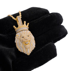 10k Yellow Gold 2.20CT Natural Diamond Roaring Lion Crown Pendant Animal 14.2gm Charm
