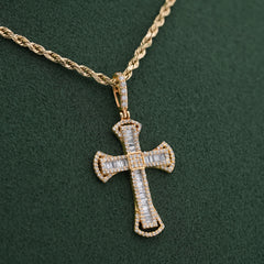10k Yellow Gold 0.55CTW Natural Diamond Small Cross Pendant Mens Religious Charm 1.8gms