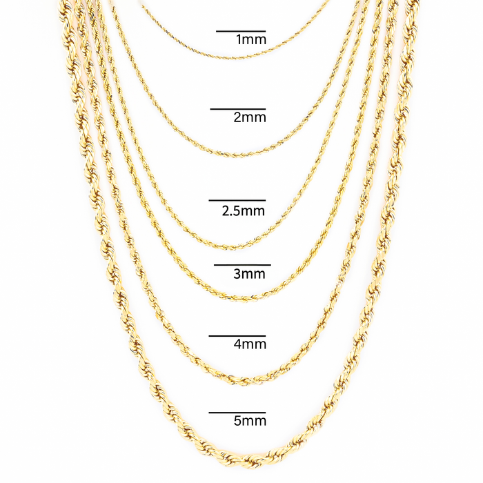 10K Yellow Gold Diamond Cut Rope Chain Necklace 1mm-12mm Mens Womens 16" - 30"