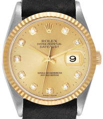 Rolex Datejust 36 Champagne Diamond Dial on Generic Black Leather Strap Ref. 16233 1989