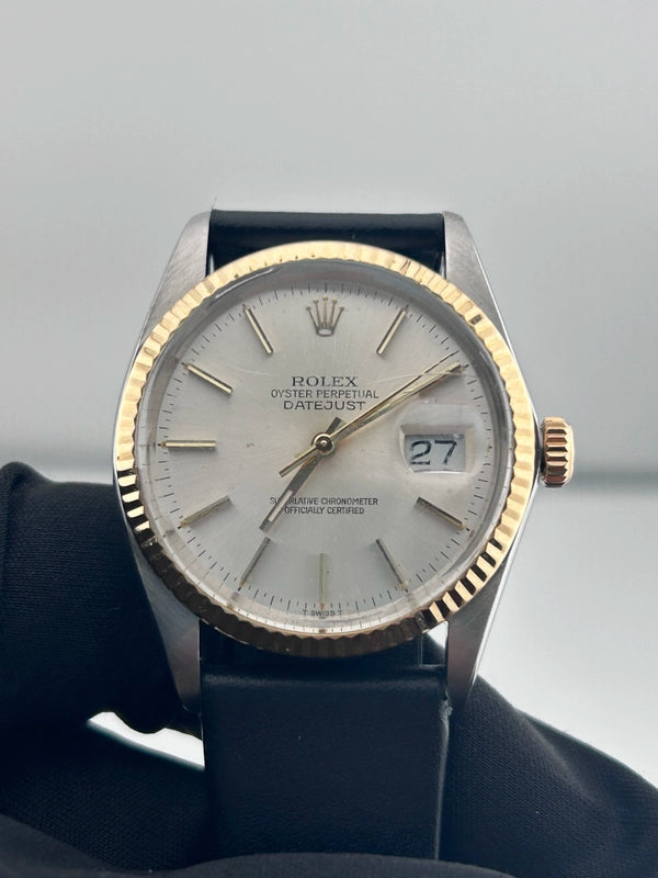 Rolex Datejust 36 Silver Index Dial on Generic Black Leather Band Ref. 16013