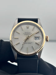 Rolex Datejust 36 Silver Index Dial on Generic Black Leather Band Ref. 16013