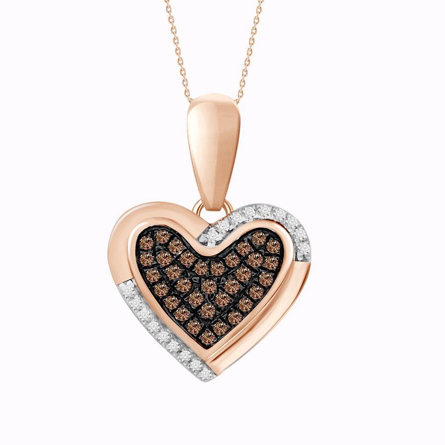 LADIES PENDANT WITH CHAIN 0.15CT ROUND DARK BROWN DIAMOND 10K ROSE GOLD