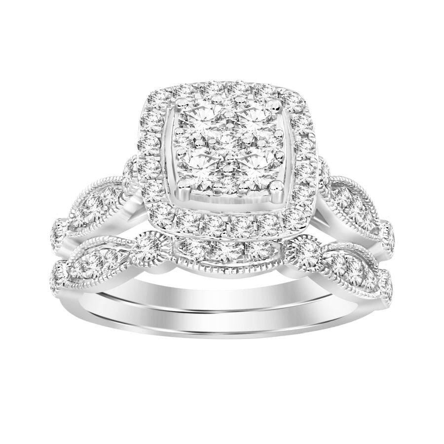 LADIES BRIDAL SET 1.00CT ROUND DIAMOND 14K WHITE GOLD