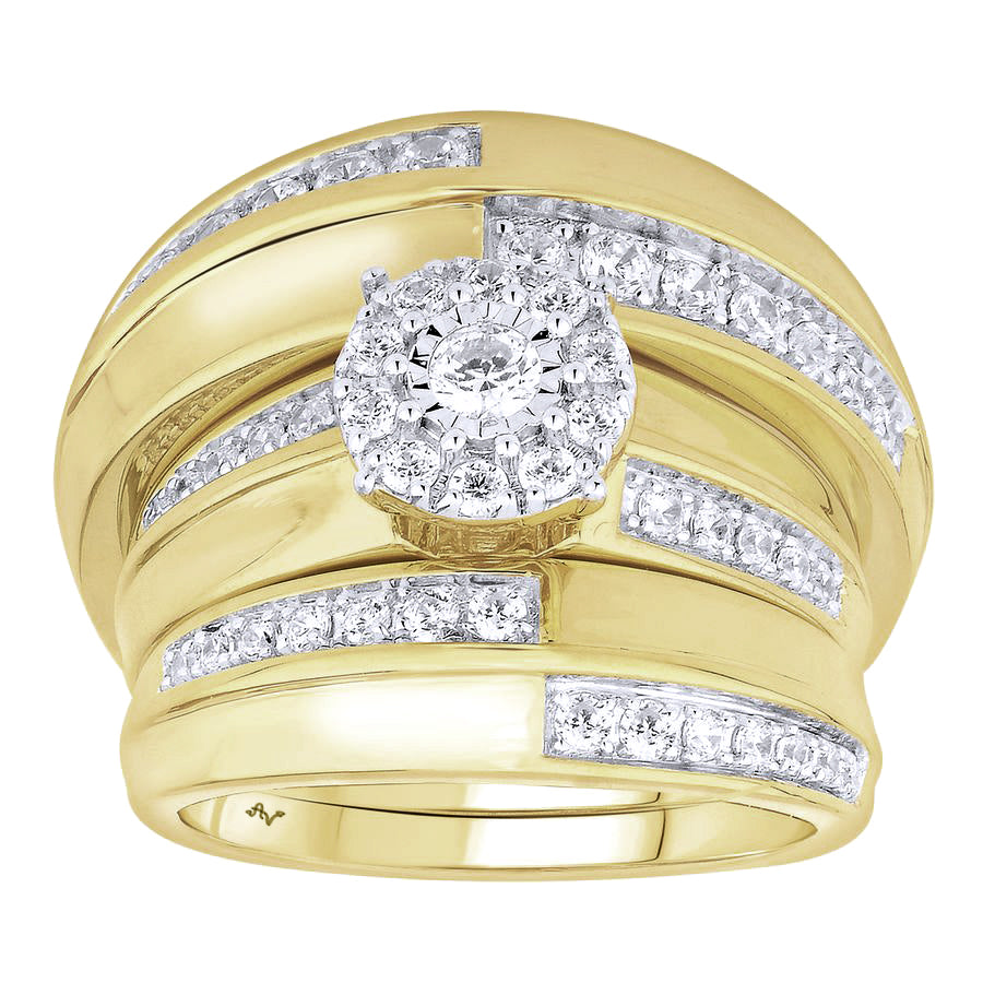 LADIES TRIO SET 1.00CT ROUND DIAMOND 10K YELLOW GOLD