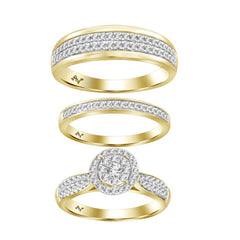 LADIES TRIO SET 1.00CT ROUND DIAMOND 10K YELLOW GOLD