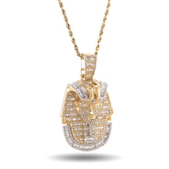 10k Yellow Gold Egyptian Mummy Pharoh 5CTW  Narutal Diamond Pendant Mens Charm 29.8g