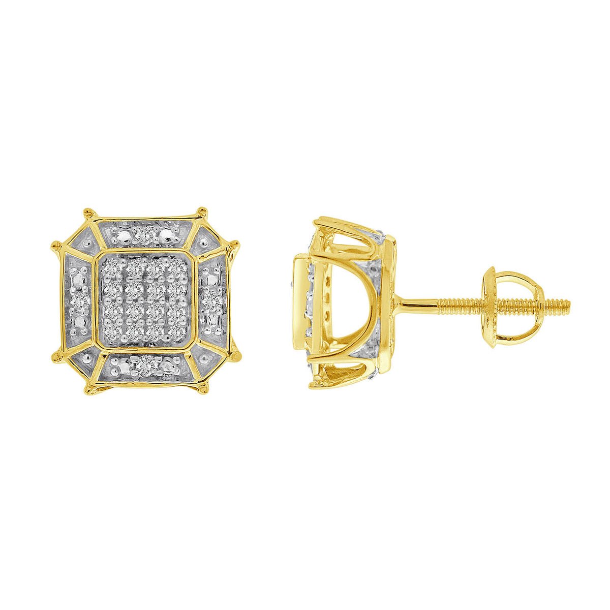 MEN'S STUD EARRINGS 0.15CT ROUND DIAMOND 10K YELLOW GOLD