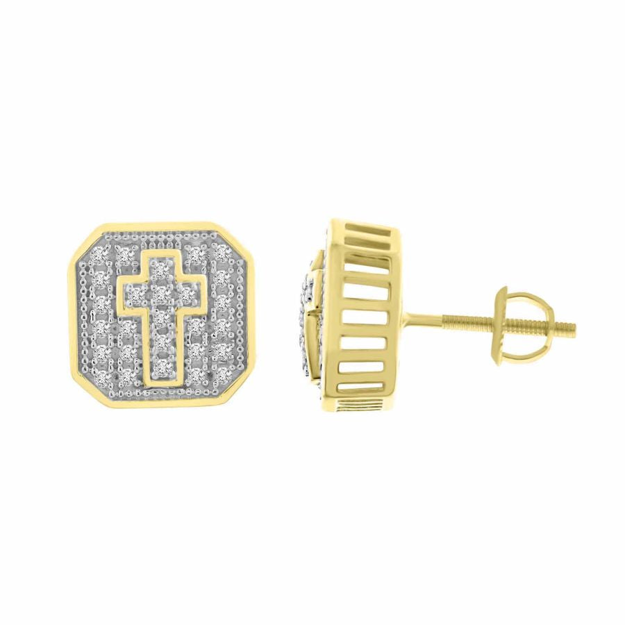 LADIES STUD EARRINGS 0.25CT ROUND DIAMOND 10K YELLOW GOLD