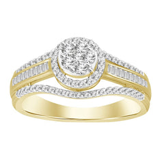 LADIES RING 0.50CT ROUND/BAGUETTE DIAMOND 10K YELLOW GOLD