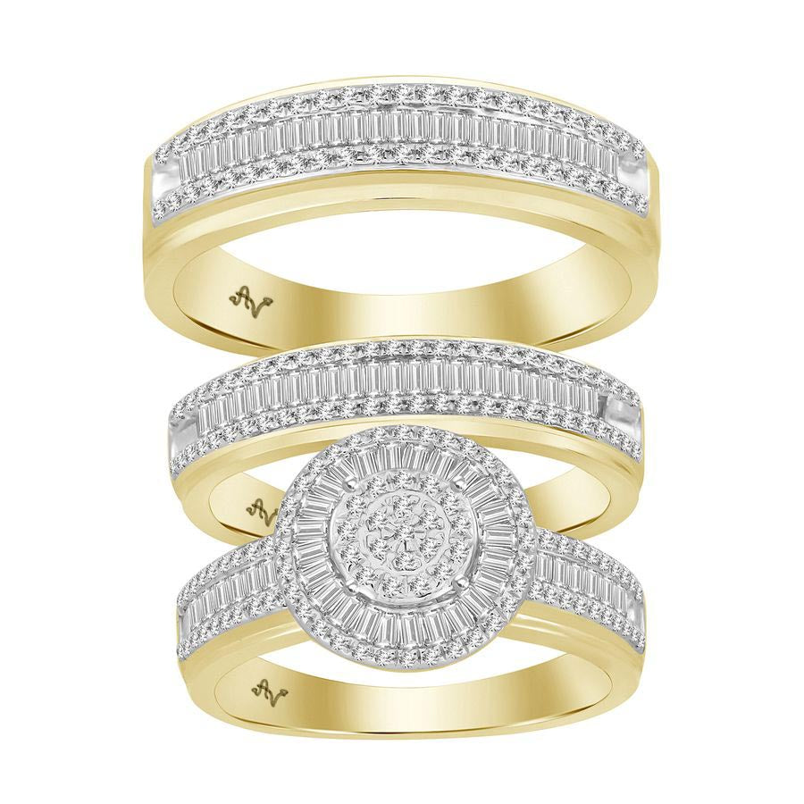 LADIES TRIO SET 1.00CT ROUND/BAGUETTE DIAMOND 10K YELLOW GOLD