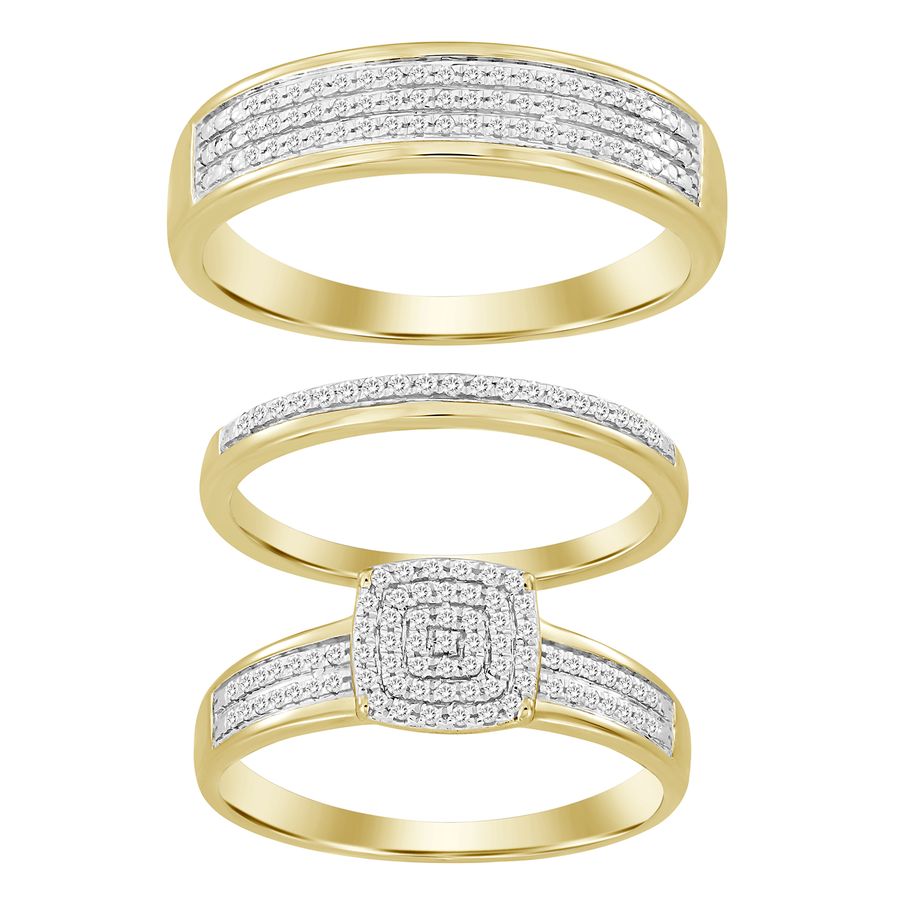 LADIES TRIOS SET 0.33CT ROUND DIAMOND 10K YELLOW GOLD