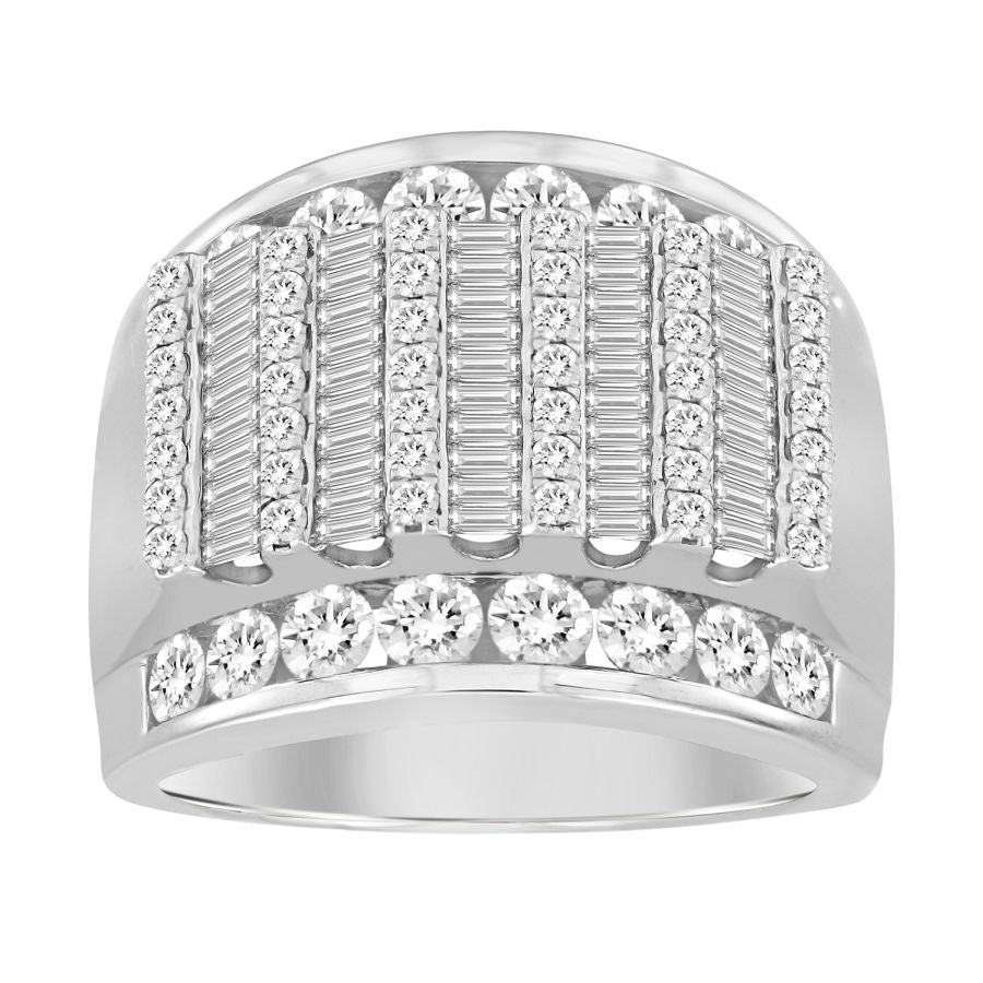 MEN'S RING 3.00CT ROUND/BAGUETTE DIAMOND 10K WHITE GOLD