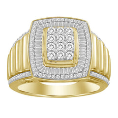 MEN'S RING 1.00CT ROUND/BAGUETTE DIAMOND 10K YELLOW GOLD