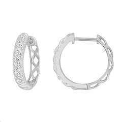 LADIES HOOPS EARRINGS 0.25CT ROUND DIAMOND 10K WHITE GOLD