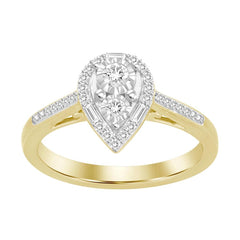 LADIES RING 0.25CT ROUND/BAGUETTE DIAMOND 10K YELLOW GOLD