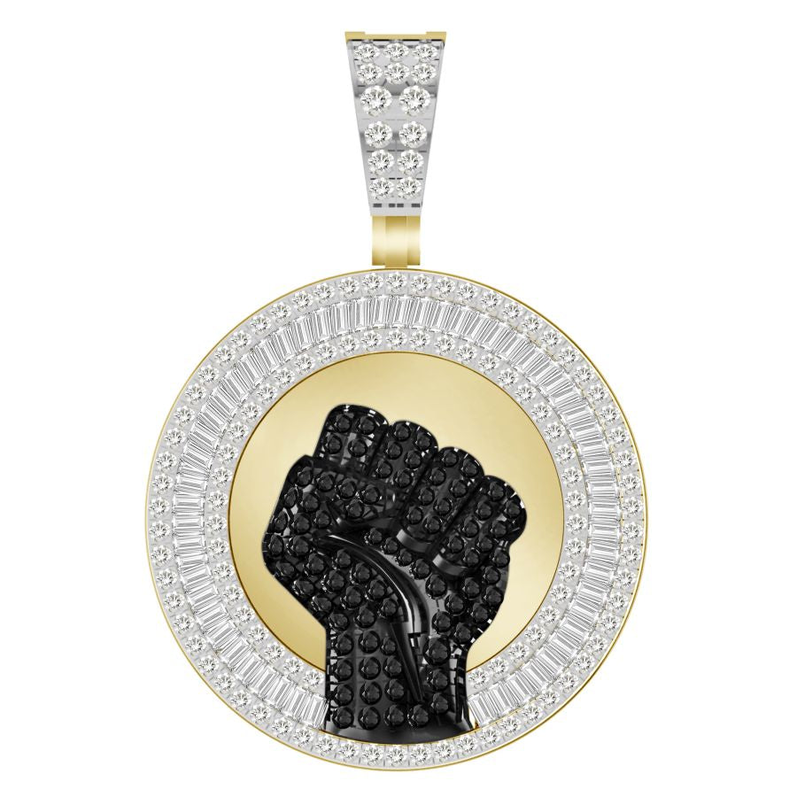 MEN'S CHARM 3.50CT ROUND/BAGUETTE BLACK DIAMOND 10K YELLOW GOLD