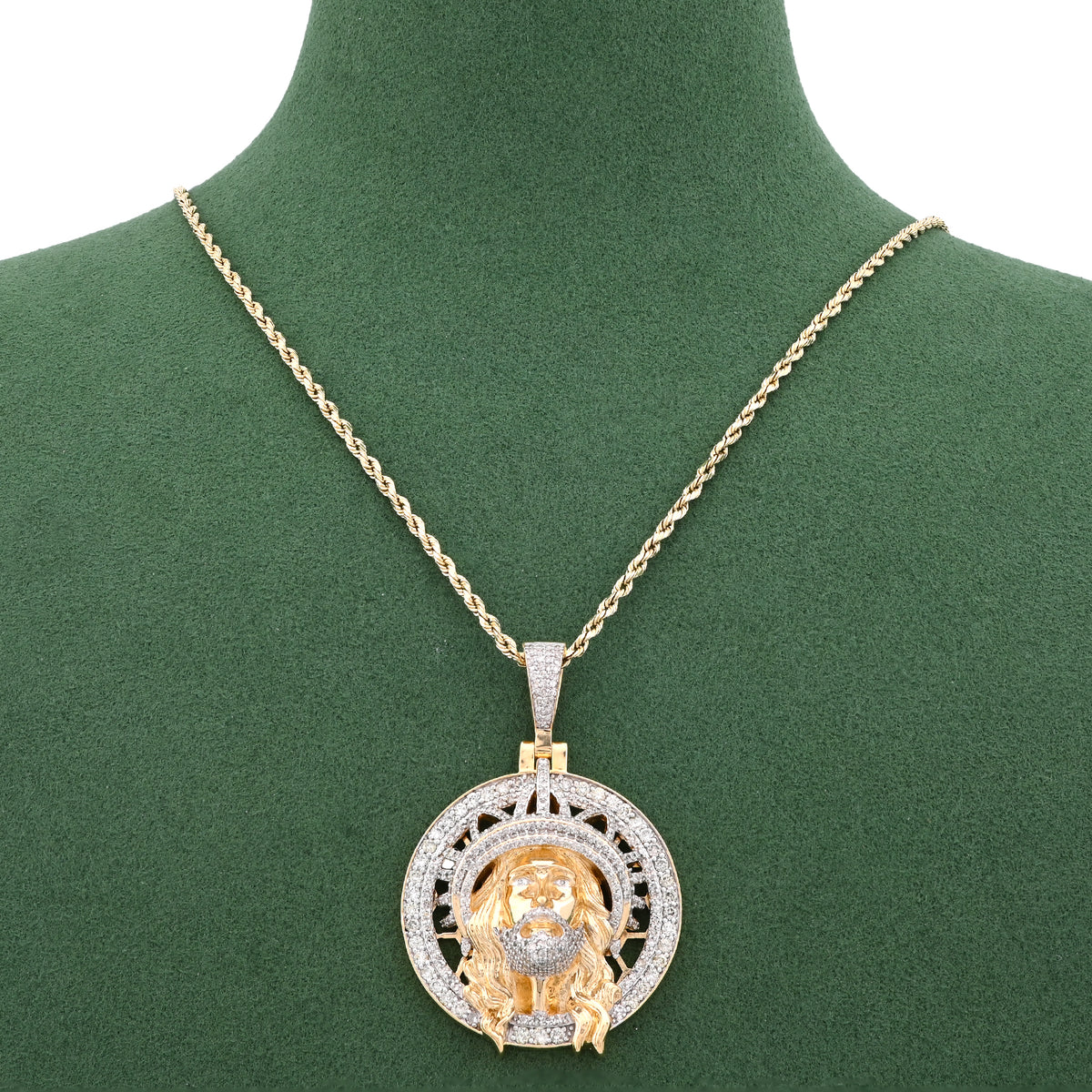 10k Yellow Gold 3.01CTW Natural Diamond Jesus Head Crown Pendant Mens Religious Charm 19.7g