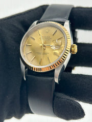 Rolex Datejust Champagne Stick Dial on Generic Black Leather Strap Ref. 16233 1993