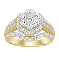 LADIES RING 1.00CT ROUND/BAGUETTE DIAMOND 10K YELLOW GOLD