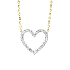 LADIES NECKLACE 0.20CT ROUND/BAGUETTE DIAMOND 10K YELLOW GOLD