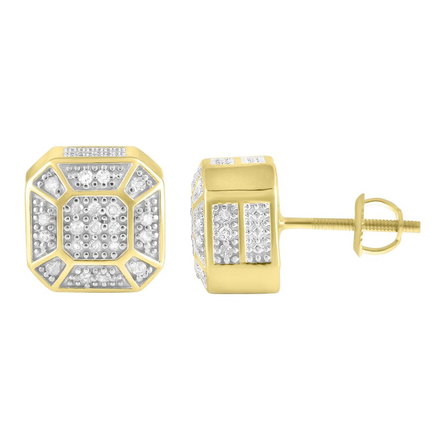 LADIES STUD EARRINGS 0.25CT ROUND DIAMOND 10K YELLOW GOLD