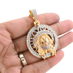 10k Yellow Gold 3.01CTW Natural Diamond Jesus Head Crown Pendant Mens Religious Charm 19.7g